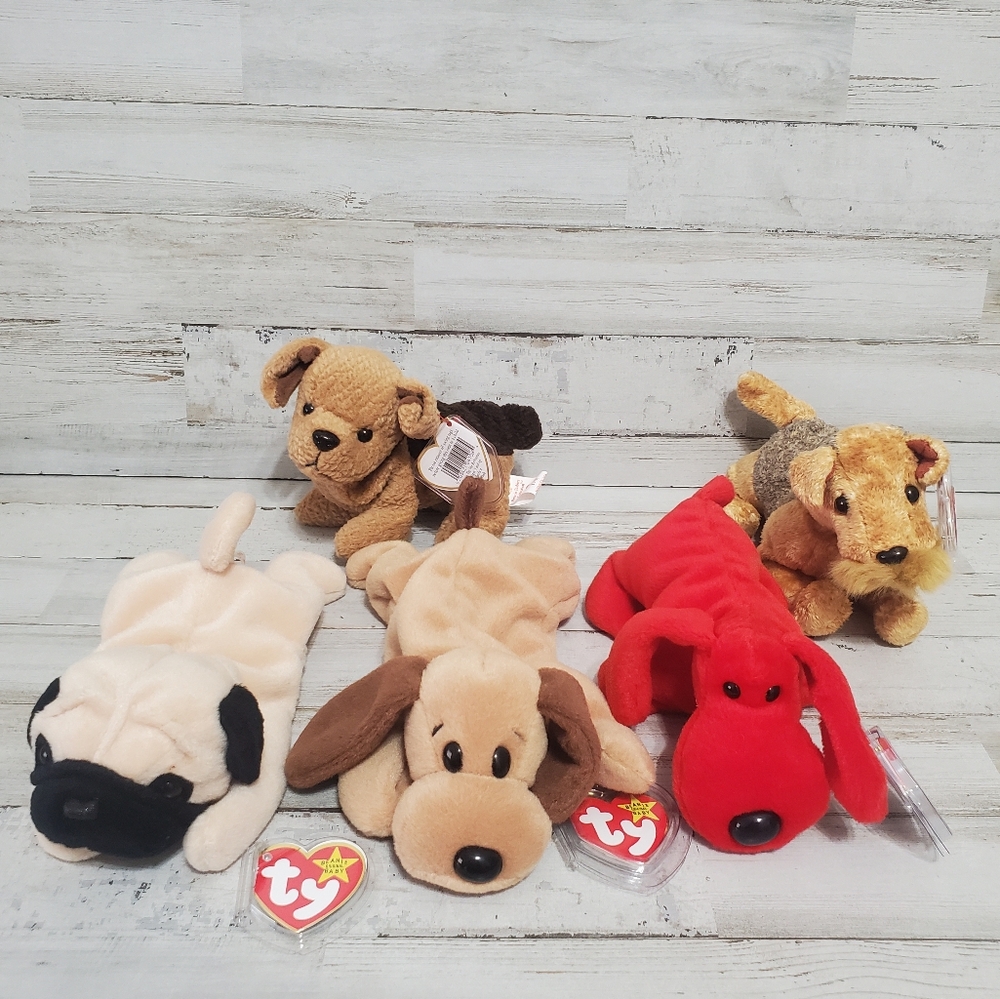 TY Beanie Babies Plush Dog Set Vintage 1990's Lot Of 5